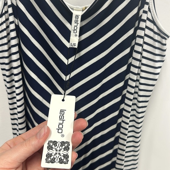 New Leshop stripe navy maxi Sun dress L - Picture 3 of 7